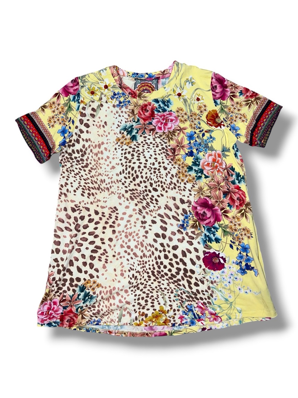 Johnny Was Leopard floral Print Short Sleeve Tee size XS